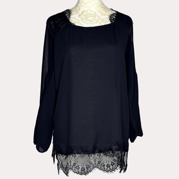 Siberian Tops - Siberian Sheer Chiffon Lace Trim Dolman Sleeve Blouse Top 38 US M am